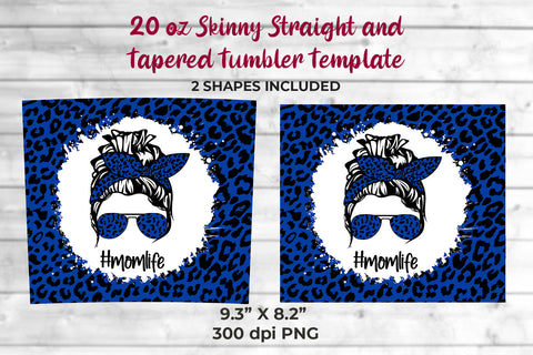Royal Blue Leopard momlife 20 oz Skinny Tumbler Wrap Sublimation Design Sublimation Sublimatiz Designs 