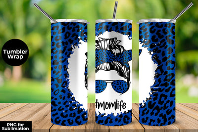 Royal Blue Leopard momlife 20 oz Skinny Tumbler Wrap Sublimation Design Sublimation Sublimatiz Designs 