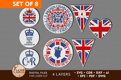 Royal Coronation Decorations Bundle Multilayer Laser Cut Files, Mandala, Round Sign SVG, 3D Designs, Mini Design Bundles SVG LaserCutano 