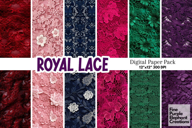Royal Lace Digital Paper | Gemstone Jewel Tone Pattern Digital Pattern Fine Purple Elephant Creations 