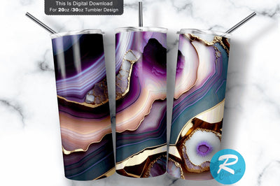 Royal Purple Pale Pink Agate 20 oz / 30 oz Tumbler PNG Sublimation Regulrcrative 