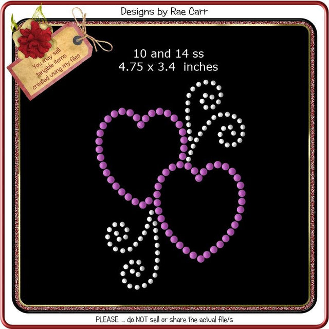 RS800 Two Hearts Rhinestone Template SVG Designs by Rae 
