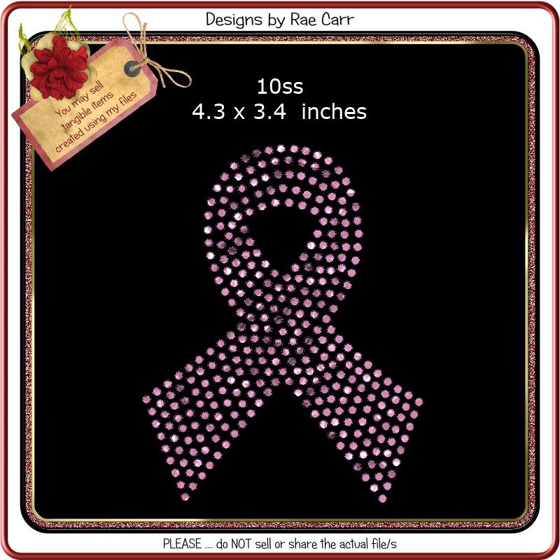 Cancer Ribbon Bling RS804 Breast Cancer Ribbon Rhinestone Template - So Fontsy