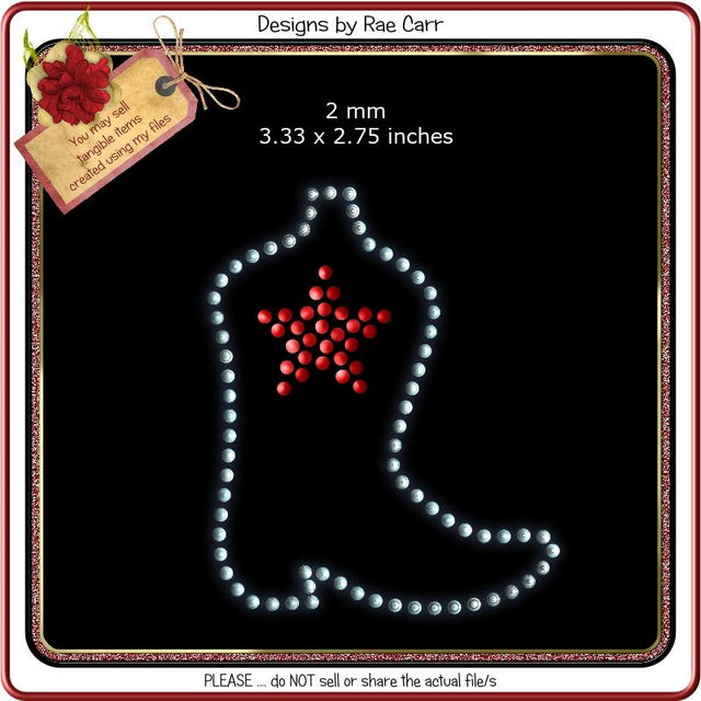 RS808 Little Boot Rhinestone Template SVG Designs by Rae 