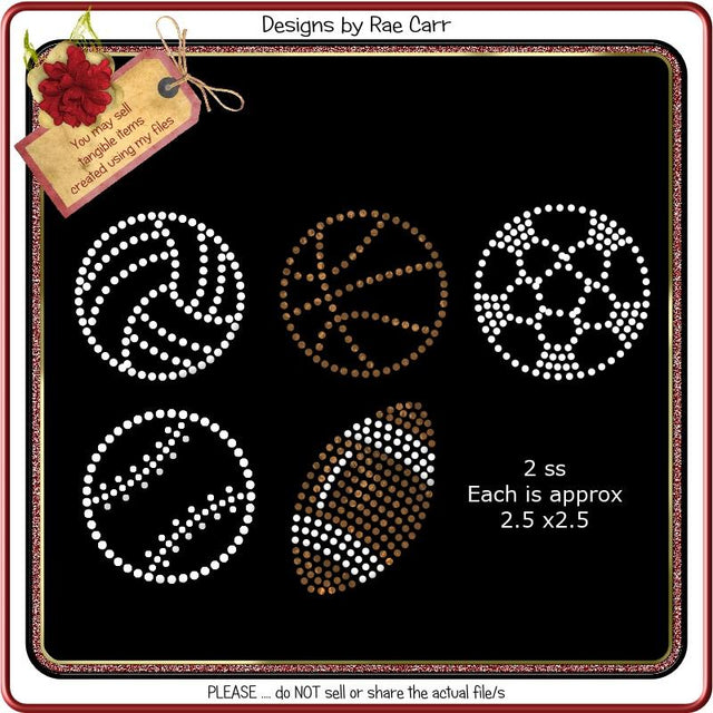 RS810 Sport Balls Rhinestone Template SVG Designs by Rae 