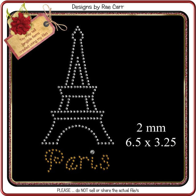 RS825 Eiffel Tower Paris Rhinestone Template SVG Designs by Rae 