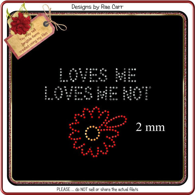 RS827 Loves Me Loves Me Not Rhinestone Template SVG Designs by Rae 