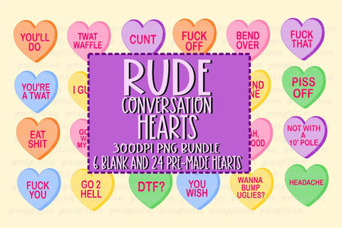 Rude & Crude Conversation Hearts PNG for Sublimation Sublimation Greedy Stitches 