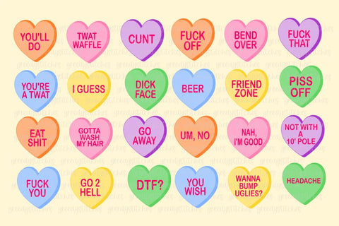 Rude & Crude Conversation Hearts PNG for Sublimation Sublimation Greedy Stitches 