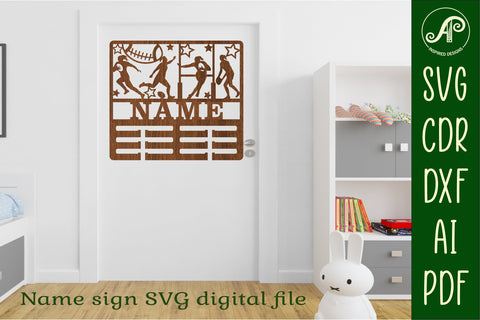 Rugby female medal holder Name svg laser cut template SVG APInspireddesigns 