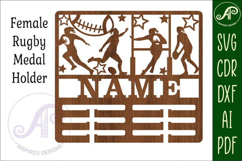 Rugby female medal holder Name svg laser cut template SVG APInspireddesigns 