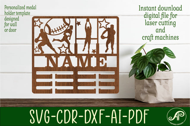 Rugby medal holder Name svg laser cut template SVG APInspireddesigns 