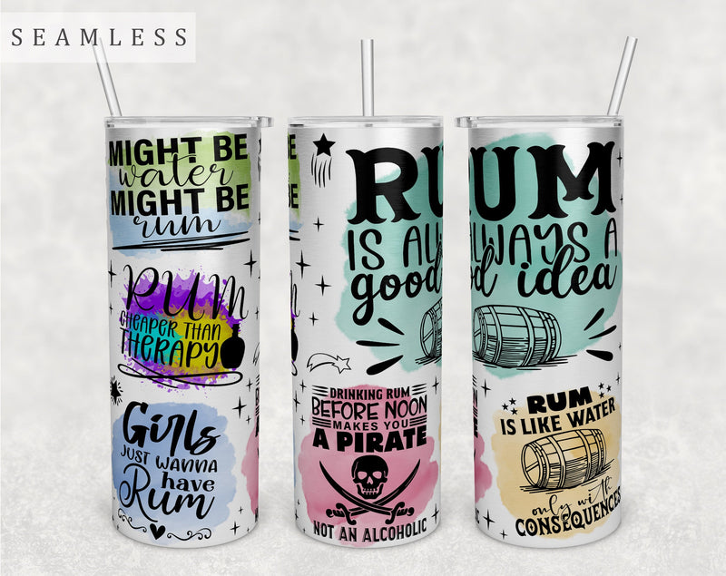 Rum Quotes Tumbler Wrap, 20 Oz Skinny Tumbler Sublimation Design, Seamless Rum Sayings Tumbler PNG Sublimation HappyDesignStudio 