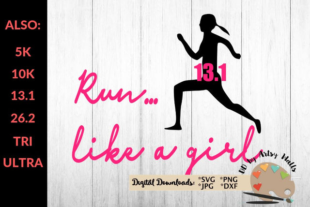 run like a girl svg - runner girl with race numbers svg cut file - runner decal - female runner silhouette SVG The Artsy Spot 