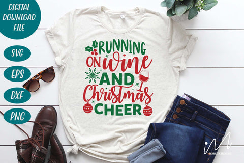 Running on Wine and Christmas Cheer svg, Christmas svg, Wine Christmas svg, Christmas party t shirt, Christmas cheers svg SVG Isabella Machell 