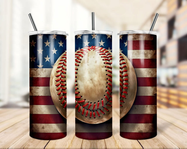Rustic Baseball American Flag 20 oz Skinny Tumbler Sublimation Design, Instant Digital Download PNG, Straight Tumbler Wrap Sublimation TrendingDesign 