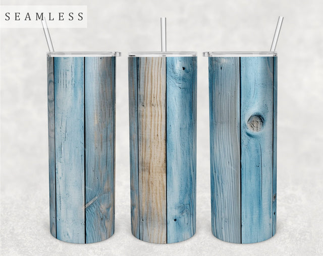 Rustic Blue Wood Tumbler Wrap, 20 Oz Skinny Tumbler Sublimation Design, Seamless Barn Wood Tumbler PNG Sublimation HappyDesignStudio 