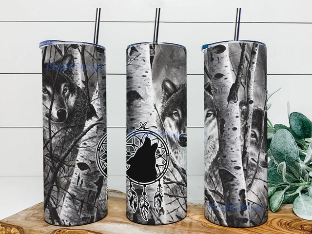 Rustic Boho Wolf Tumbler Design, Wolf 20oz Skinny Tumbler, Dreamcatcher Design Png, Wolf In Forest Tumbler Wrap, Wolf Sublimation Design, Digital Download Sublimation iStyleDesign 