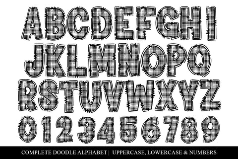 Rustic Buffalo Plaid Doodle Letters, Sublimation Alphabet Sublimation BijouBay 