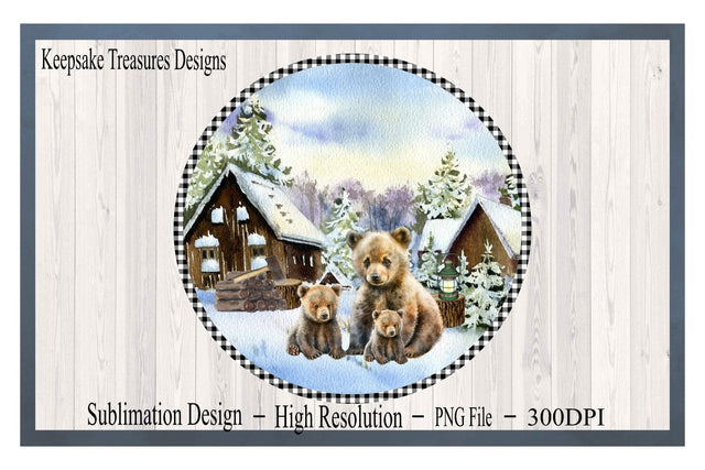 Rustic Cabin Winter Wreath Attachment, Front Porch Decor, Hand Painted Watercolor Background Woodland Theme, Sublimation PNG Printable, Digital Download Sublimation Keepsake Treasures Designs LLC. 