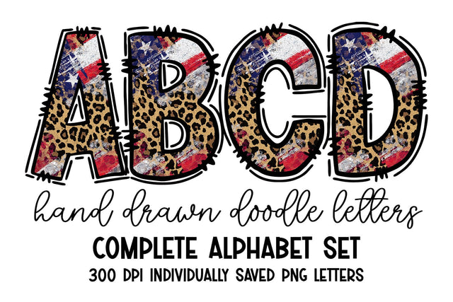 Rustic Cheetah American Flag Doodle Letters Alpha & Numbers Sublimation BijouBay 