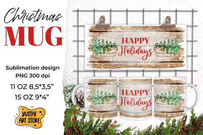 Rustic Christmas mug sublimation. Happy Holidays PNG Sublimation Yustaf Art Store 