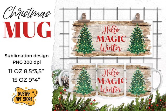 Rustic Christmas mug sublimation. Hello magic winter PNG Sublimation Yustaf Art Store 