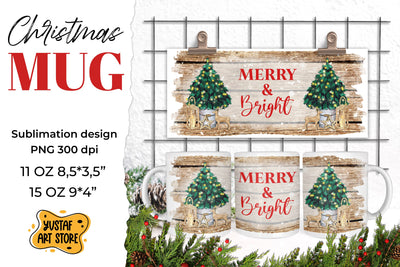 Rustic Christmas mug sublimation. Merry & Bright PNG design Sublimation Yustaf Art Store 