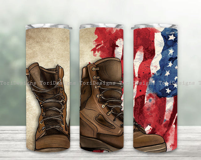 Rustic Country American Soldier 20 oz Skinny Tumbler Wrap png, Patriotic Tumbler Wrap, Sublimation Straight PNG Sublimation ToriDesigns 