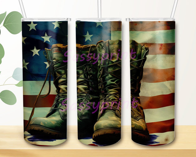 Rustic Country American Soldier 20oz Skinny Tumbler Png, Patriotic Tumbler, America Flag Png, American Flag With Boots Tumbler, Boots And America Flag Soldier Sublimation sassyprint 