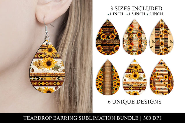 Rustic Country Sunflower Teardrop Earring Sublimation Bundle Sublimation BijouBay 
