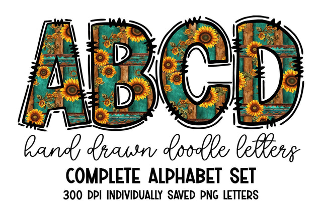 Rustic Country Sunflowers Doodle Letters Alpha Set Sublimation BijouBay 