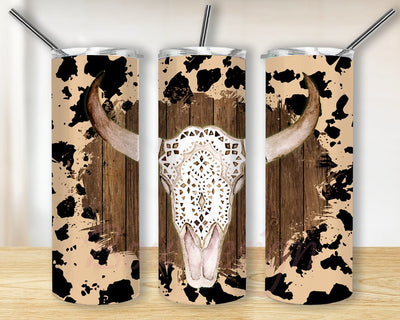 Rustic Cow Skull Tumbler Png, Western Cow Skull 20oz Skinny Tumbler, Cow Print Wood Tumbler Wrap, Western Country Sublimation Design, Digital Download Sublimation BouDesign 