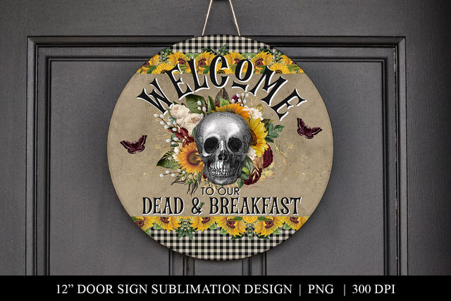 Rustic Farmhouse Halloween Door Hanger PNG Dead & Breakfast Sublimation BijouBay 