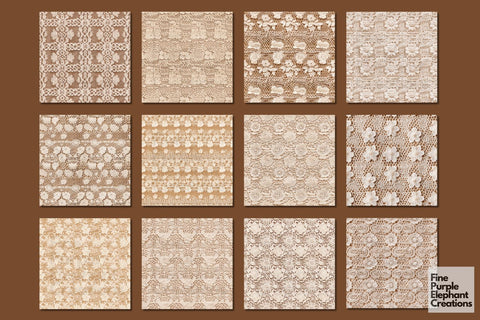 Rustic Lace Digital Paper | Shabby Chic Boho Wedding Digital Pattern Fine Purple Elephant Creations 