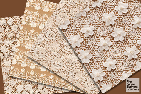 Rustic Lace Digital Paper | Shabby Chic Boho Wedding Digital Pattern Fine Purple Elephant Creations 