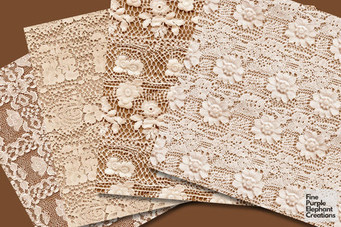 Rustic Lace Digital Paper | Shabby Chic Boho Wedding Digital Pattern Fine Purple Elephant Creations 
