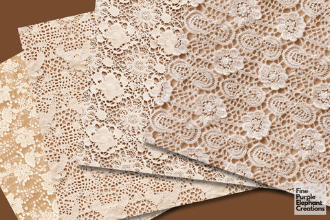 Rustic Lace Digital Paper | Shabby Chic Boho Wedding Digital Pattern Fine Purple Elephant Creations 