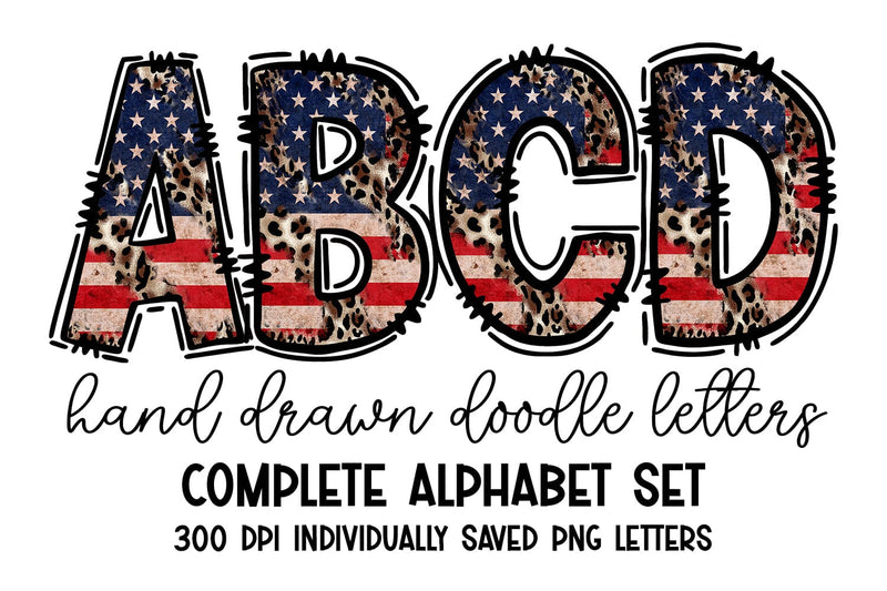 Rustic Leopard Print American Flag Alpha Doodle Sublimation BijouBay 
