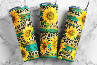 Rustic Sunflower Tea Wood Leopard Tumbler Designs for 20oz Skinny Tumbler Sublimation PNG Wrap - PNG Digital Download Sublimation TumblersByPhill 