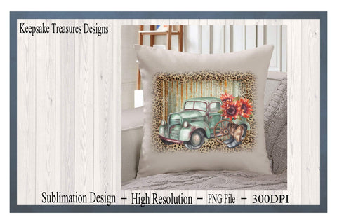 Rustic Sunflower Truck, Sublimation PNG, Digital Download, Leopard Print, Metal Background Sublimation Keepsake Treasures Designs LLC. 