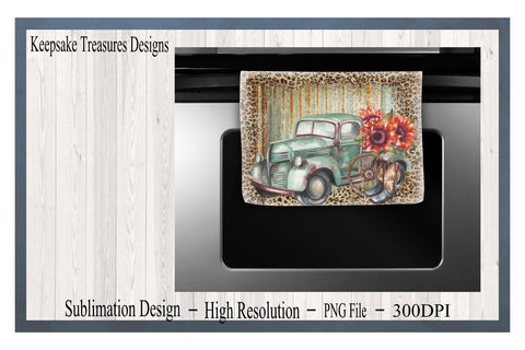 Rustic Sunflower Truck, Sublimation PNG, Digital Download, Leopard Print, Metal Background Sublimation Keepsake Treasures Designs LLC. 