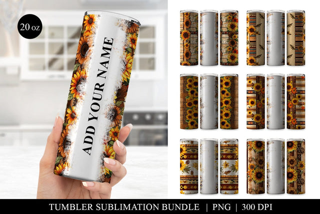 Rustic Sunflower Tumbler Wrap Bundle - 20oz Skinny Tumbler Sublimation BijouBay 