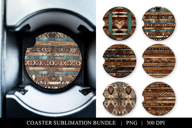 Rustic Western Sublimation Bundle - 6 Coaster Designs Sublimation BijouBay 