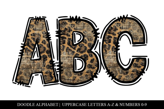 Rustic Wood & Leopard Doodle Letter Sublimation Alphabet Set Sublimation BijouBay 