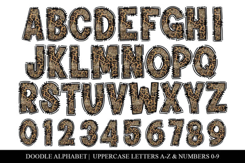 Rustic Wood & Leopard Doodle Letter Sublimation Alphabet Set Sublimation BijouBay 