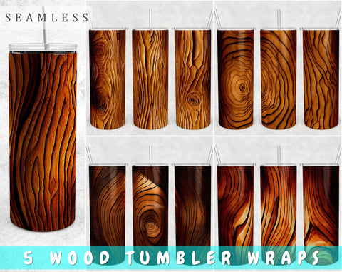 Rustic Wood Tumbler Wraps Bundle, 20 Oz Skinny Tumbler Wood Texture Sublimation Designs, Cow Skull With Sunflowers Tumbler PNG, Seamless Tumbler PNG, 5 Designs Sublimation HappyDesignStudio 