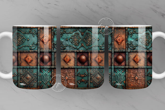 Rusty Metal Mug, 3D Metallic Abstract Pattern Wrap, Fathers Day Mug, Copper, Teal, Bronze, 11 & 15 Oz Mug Sublimation Wrap, Digital File Sublimation Syre Digital Creations 