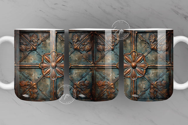 Rusty Metal Mug, 3D Metallic Abstract Pattern Wrap, Fathers Day Mug, Copper, Teal, Bronze, 11 & 15 Oz Mug Sublimation Wrap, Digital File Sublimation Syre Digital Creations 