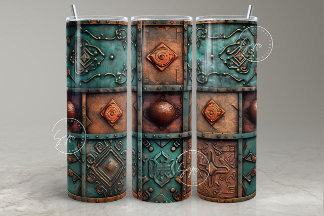 Rusty Metal Tumbler, 3D Metallic Abstract Pattern Wrap, Fathers Day Tumbler, Copper, Teal, Bronze, 20 oz Skinny Tumbler, Digital Download Sublimation Syre Digital Creations 